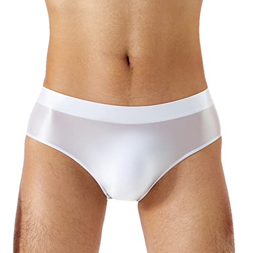 YUUMIN Glossy Unterhose Herren Sexy Shorts Öl Glitzer Jockstrap Jock Slip Höschen Einfrabig Stretch Unterwäsche Dessous Erotik Weiß M von YUUMIN