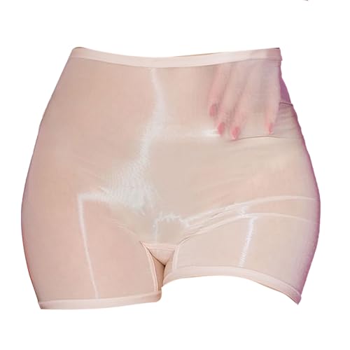 YUUMIN Halb Transparent Shorts Damen Sexy Skinny Kurze Hose Glossy Leggings Stretch Low Waist Dessous Unterwäsche Party Clubwear Aprikose B Einheitsgröße von YUUMIN