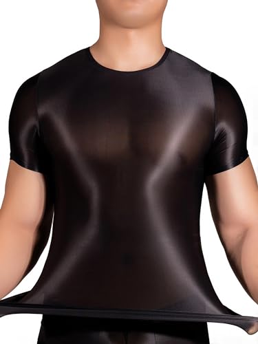 YUUMIN Herren Glossy Shirt Ärmellos Unterhemd Rackback Sport BH Jogging Oberteil Nylon Dessous Öl Glänzend Unterwäsche Party Clubwear Schwarz A Einheitsgröße von YUUMIN