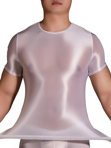 YUUMIN Herren Glossy Shirt Ärmellos Unterhemd Rackback Sport BH Jogging Oberteil Nylon Dessous Öl Glänzend Unterwäsche Party Clubwear Weiß A Einheitsgröße von YUUMIN