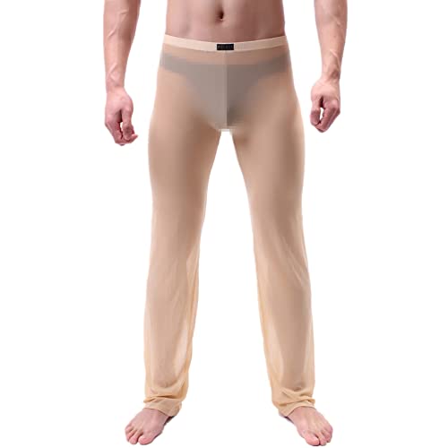 YUUMIN Herren Hose Transparent Netz Nachtwäsche Männer Reizvoll Unterwäsche Nylon Mesh Durchsichtige Lang Leggings Sheer Pants Männer Hose M-XXL Nude M von YUUMIN