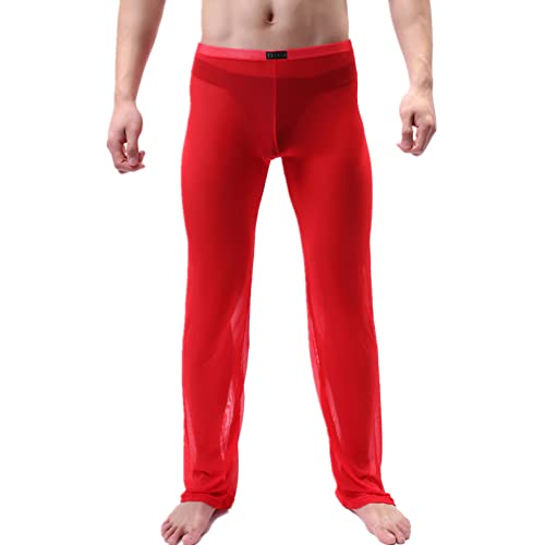 YUUMIN Herren Hose Transparent Netz Nachtwäsche Männer Reizvoll Unterwäsche Nylon Mesh Durchsichtige Lang Leggings Sheer Pants Männer Hose M-XXL Rot XXL von YUUMIN