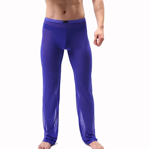 YUUMIN Herren Hose Transparent Netz Nachtwäsche Männer Reizvoll Unterwäsche Nylon Mesh Durchsichtige Lang Leggings Sheer Pants Männer Hose M-XXL Royal Blau M von YUUMIN