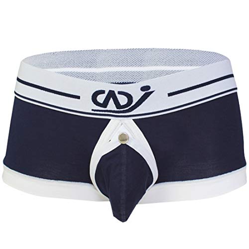 YUUMIN Herren Retroshorts Langes Bein Männer Jock Slip Hinten Offen Höschen Offener Schritt Unterwäsche Tanga Panty Mit Penisloch Reizwsäche Navy L von YUUMIN