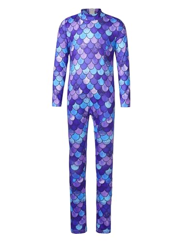 YUUMIN Meerjungfrau Jumpsuit Kinder Mädchen Langarm Fischschuppen Body Ganzkörper Overall Bunt Motiv Ganzkörperanzug Kinderkostüm Typ I 146-152 von YUUMIN