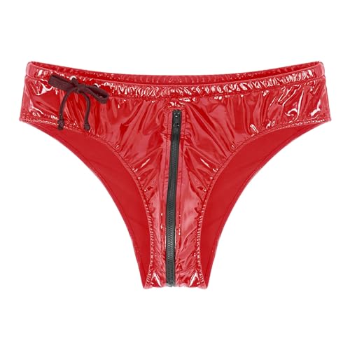 YUUMIN Slip Herren Leder Optik Matt Wetlook sexy Unterwäsche Unterhosen Männer Bikini Briefs Erotik Dessous Strings Tangas Latex Reizwäsche Z Rot 3XL von YUUMIN