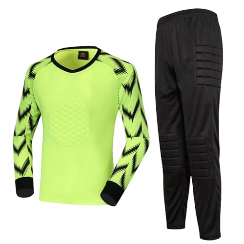 YUUMIN Torwart Anzug Herren Fussball Uniform Langarm Torwarttrikot Gepolstert Torwarthose Lang Torwart Komplett Set Auswärtstrikot Fluorescent Grün A L von YUUMIN