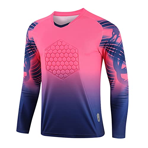 YUUMIN Torwart Shirt Herren Mit Schutz Langarm Fussball Trikot Protection Torwarttrikot Schnelltrockend Gepolsterte Kompressionsshirt Atmungsaktiv Hot Pink C 4XL von YUUMIN