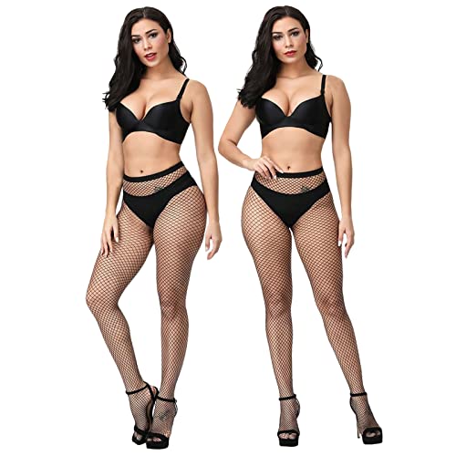 2 Stück Damen Strumpfhosen Netzstrümpfe Schwarze Netzstrumpfhose Hohe Strümpfe Netzstrumpfhose Netzstrumpfhose Hohe Taille Strumpfhose Netzstrumpfhose Damen (Schwarz - kleines und mittleres Gitter) von YUWJOOWEE