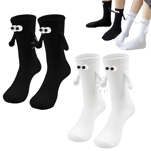 YUWJOOWEE 2 Paar Hand in Hand Socken, Magnetische 3D Puppen Neuheits Paar Socken mit Händen, Freundschaftssocken mit Magnetarmen, Geschenke für Frauen und Männer von YUWJOOWEE