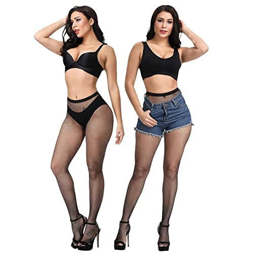 YUWJOOWEE 2 Stück Damen Strumpfhosen Netzstrümpfe Schwarze Netzstrumpfhose Hohe Strümpfe Netzstrumpfhose Netzstrumpfhose Hohe Taille Strumpfhose Netzstrumpfhose Damen (Schwarz - kleines Gitter) von YUWJOOWEE