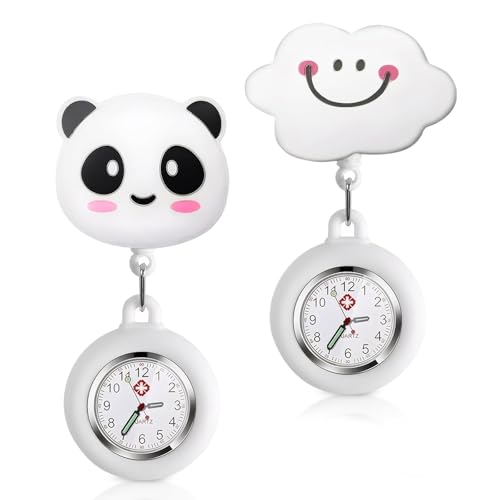 YUWJOOWEE 2 Stück niedliche Schwesternuhr Krankenschwester Uhr Süß Krankenschwesteruhr Tragbar Einziehbar Taschenuhr mit Leuchtend PflegeuhrSilikon Hängeuhr für Krankenschwester Mädchen von YUWJOOWEE