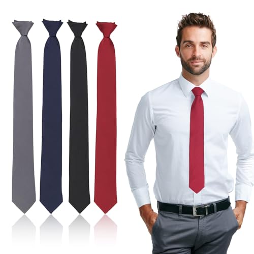 YUWJOOWEE 4 Stück Herren Krawatte Set, Verstellbarer Krawatten Set für Herren mit Reißverschluss, Vorgebundenen Knoten Herren für Krawatten Hochzeit Schlips, Trauerkrawatte Reißverschluss von YUWJOOWEE