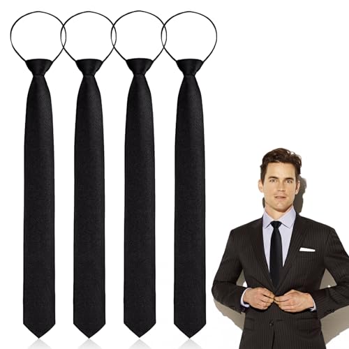 YUWJOOWEE 4 Stück Herren Krawatte Set, Krawatten für Herren Verstellbar Set, Vorgebundenen Knoten Herren für Krawatten Hochzeit Schlips, Trauerkrawatte Reißverschluss von YUWJOOWEE