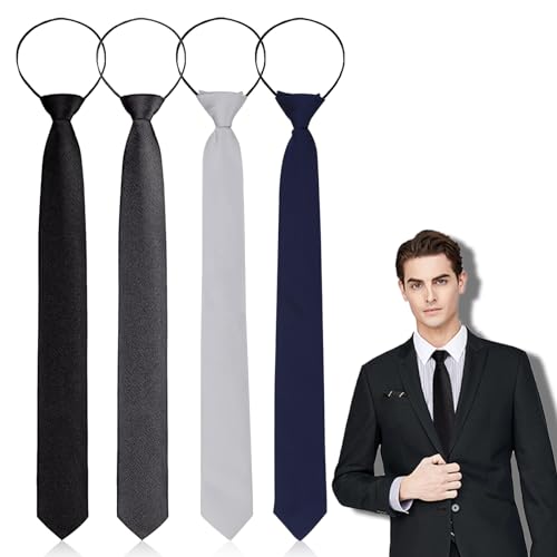 4 Stück Herren Krawatte Set, Verstellbarer Krawatten Set für Herren mit Reißverschluss, Krawatte Vorgebunden Herren Knoten Herren für Krawatten Hochzeit Schlips, Trauerkrawatte Reißverschluss von YUWJOOWEE