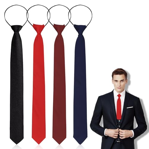 YUWJOOWEE 4 Stück Herren Krawatte Set, Verstellbarer Krawatten Set für Herren mit Reißverschluss, Vorgebundenen Knoten Herren für Krawatten Hochzeit Schlips, Trauerkrawatte Reißverschluss von YUWJOOWEE