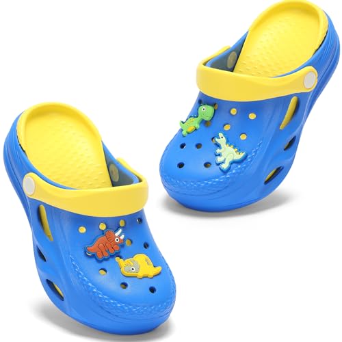 YUWOZIZ Kinder Clogs,Dinosaurier Pantoletten für Jungen Mädchen Weiche und Bequeme Flach Hausschuhe rutschfeste Gartenclogs Leicht rutschfest Sommer Kinder Latschen Blau 30-31 EU von YUWOZIZ