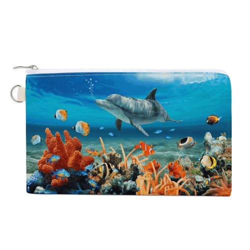 Chef Pizza Münzgeldbörse mit Reißverschluss, Segeltuch, Kleingeldgeldbörse, tragbare Münztasche für Männer und Frauen, kleine Kosmetiktasche, Blaue Delfine, Einheitsgröße, Kleine Münzgeldbörse von YUXBVKRS