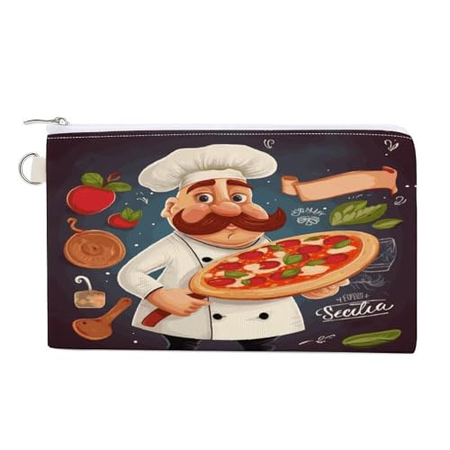 Chef Pizza Münzgeldbörse mit Reißverschluss, Segeltuch, Kleingeldgeldbörse, tragbare Münztasche für Männer und Frauen, kleine Kosmetiktasche, Chef Pizza, Einheitsgröße, Kleine Münzgeldbörse von YUXBVKRS