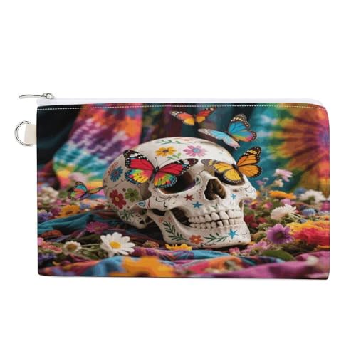 Drachen-Münzgeldbörse mit Reißverschluss, Segeltuch, Kleingeldgeldbörse, tragbare Münztasche für Männer und Frauen, kleine Kosmetiktasche, Schmetterling Schädel Hippie, Einheitsgröße, Kleine Drachen-Münzgeldbörse mit Reißverschluss, Segeltuch, Kleingeldgeldbörse, tragbare Münztasche für Männer und Frauen, kleine Kosmetiktasche, Schmetterling Schädel Hippie, Einheitsgröße, Kleine von YUXBVKRS