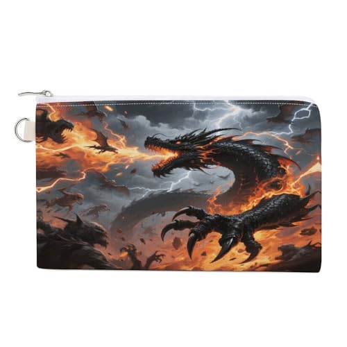Drachen-Münzgeldbörse mit Reißverschluss, Segeltuch, Kleingeldgeldbörse, tragbare Münztasche für Männer und Frauen, kleine Kosmetiktasche, drache, Einheitsgröße, Kleine Münzgeldbörse von YUXBVKRS