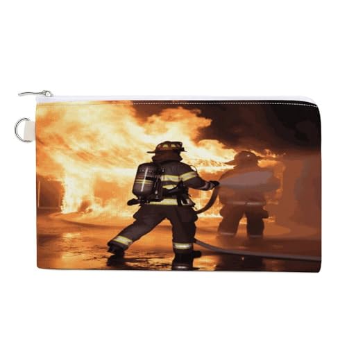 Geldbörse mit Weidenzweig-Zeichnung, mit Reißverschluss, Segeltuch, Kleingeldbörse, tragbare Münztasche für Männer und Frauen, kleine Kosmetiktasche, Feuerwehrmann Feuerwehrmann Flamme, Einheitsgröße von YUXBVKRS