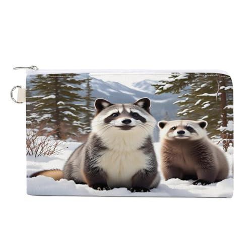 In A Melon Münzbörse mit Reißverschluss, Segeltuch, Kleingeldtasche, tragbare Münztasche für Männer und Frauen, kleine Kosmetiktasche, Snowy Raccoon Paar, Einheitsgröße, Kleine Münzgeldbörse In A Melon Münzbörse mit Reißverschluss, Segeltuch, Kleingeldtasche, tragbare Münztasche für Männer und Frauen, kleine Kosmetiktasche, Snowy Raccoon Paar, Einheitsgröße, Kleine Münzgeldbörse von YUXBVKRS