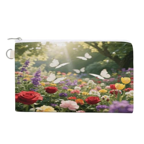 Münzbörse mit Blumenmuster, mit Reißverschluss, Segeltuch, tragbar, für Damen und Herren, kleine Kosmetiktasche, Blumen und Schmetterlinge, Einheitsgröße, Kleine Münzgeldbörse Münzbörse mit Blumenmuster, mit Reißverschluss, Segeltuch, tragbar, für Damen und Herren, kleine Kosmetiktasche, Blumen und Schmetterlinge, Einheitsgröße, Kleine Münzgeldbörse von YUXBVKRS