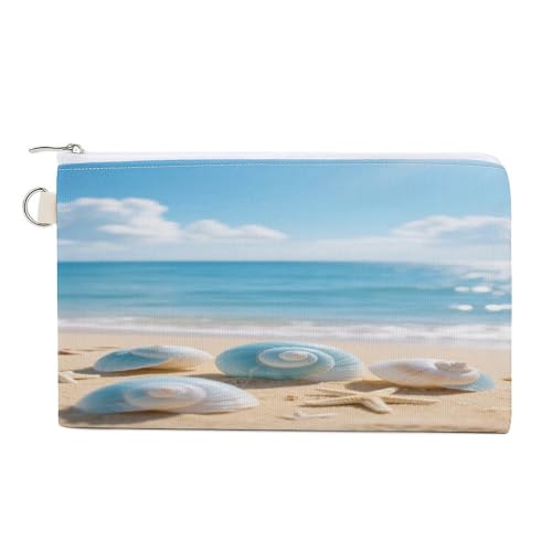 Münzbörse mit geometrischem Muster, mit Reißverschluss, Segeltuch, tragbar, für Damen und Herren, kleine Kosmetiktasche, Blaue Strandmuschel, Einheitsgröße, Kleine Münzgeldbörse von YUXBVKRS