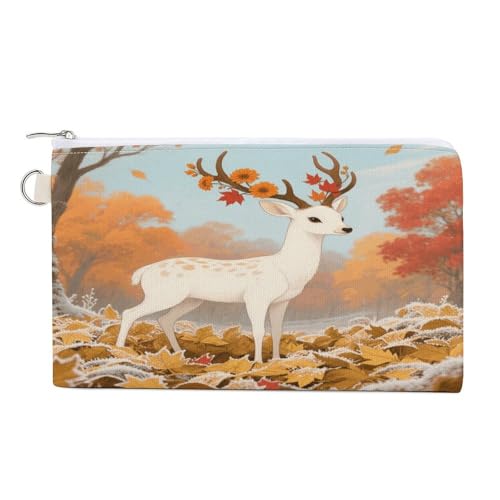 Münzbörse mit geometrischem Muster, mit Reißverschluss, Segeltuch, tragbar, für Damen und Herren, kleine Kosmetiktasche, Hirsch mit Blumen, Einheitsgröße, Kleine Münzgeldbörse Münzbörse mit geometrischem Muster, mit Reißverschluss, Segeltuch, tragbar, für Damen und Herren, kleine Kosmetiktasche, Hirsch mit Blumen, Einheitsgröße, Kleine Münzgeldbörse von YUXBVKRS