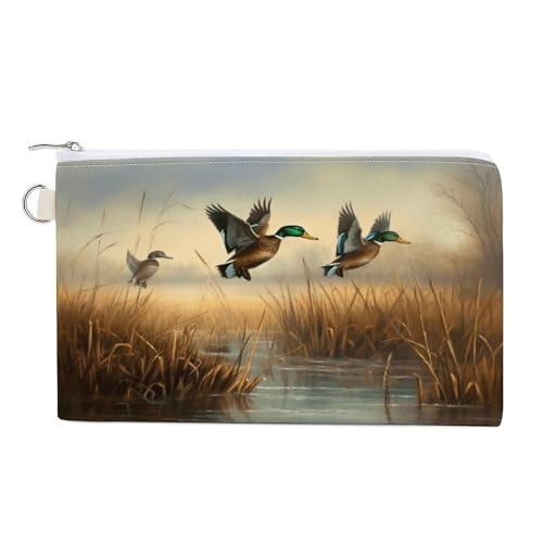 Münzbörse mit geometrischem Muster, mit Reißverschluss, Segeltuch, tragbar, für Damen und Herren, kleine Kosmetiktasche, Jagd fliegende Wildnis, Einheitsgröße, Kleine Münzgeldbörse von YUXBVKRS