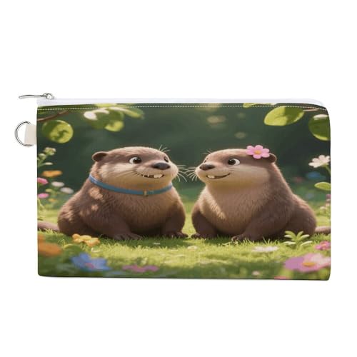Münzbörse mit geometrischem Muster, mit Reißverschluss, Segeltuch, tragbar, für Damen und Herren, kleine Kosmetiktasche, Paar Otter, Einheitsgröße, Kleine Münzgeldbörse von YUXBVKRS