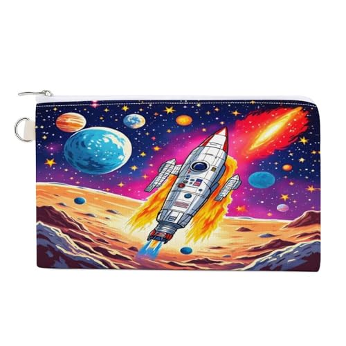 Planetarische Astronauten-Szene, Münzbörse mit Reißverschluss, Segeltuch, Kleingeldtasche, tragbare Münztasche für Männer und Frauen, kleine Kosmetiktasche, Cosmic Rocket Blastoff, Einheitsgröße Planetarische Astronauten-Szene, Münzbörse mit Reißverschluss, Segeltuch, Kleingeldtasche, tragbare Münztasche für Männer und Frauen, kleine Kosmetiktasche, Cosmic Rocket Blastoff, Einheitsgröße von YUXBVKRS