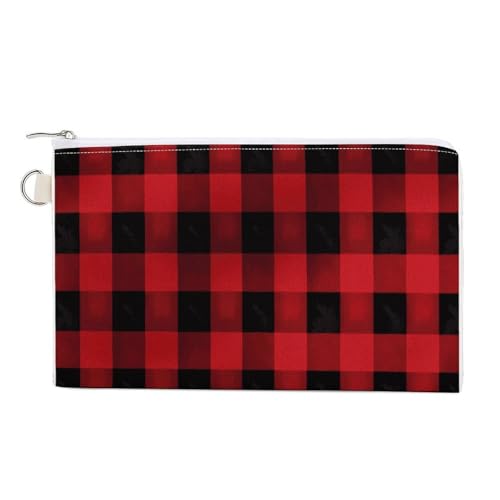 Soccer USA American Coin Purse with Zipper, Canvas Change Purse Portable Coin Pouch for Men Women Small Cosmetic Bag, Karomuster in Rot und Schwarz, Einheitsgröße, Kleine Münzgeldbörse von YUXBVKRS
