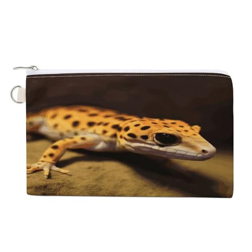 Süße Delfin-Münzgeldbörse mit Reißverschluss, Segeltuch, Kleingeldgeldbörse, tragbare Münztasche für Männer und Frauen, kleine Kosmetiktasche, Leopard Little Gecko, Einheitsgröße, Kleine Münzgeldbörse von YUXBVKRS