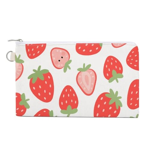 Totenkopf-Skelett-Münzgeldbörse mit Reißverschluss, Segeltuch, Kleingeld-Geldbörse, tragbare Münztasche für Männer und Frauen, kleine Kosmetiktasche, Rote Erdbeere, Einheitsgröße, Kleine Münzgeldbörse von YUXBVKRS