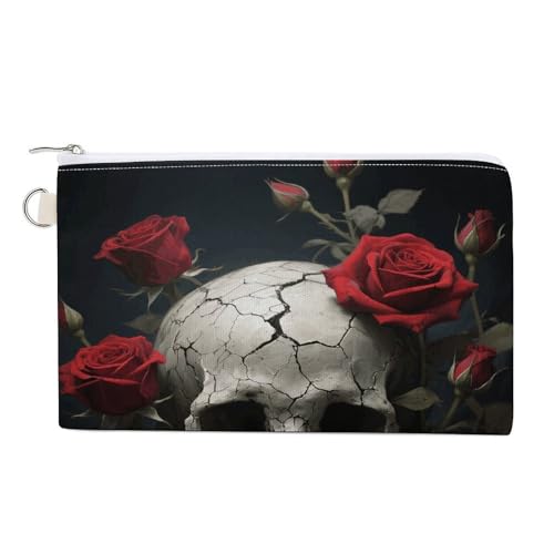 Totenkopf-Skelett-Münzgeldbörse mit Reißverschluss, Segeltuch, Kleingeld-Geldbörse, tragbare Münztasche für Männer und Frauen, kleine Kosmetiktasche, Totenkopf Rose, Einheitsgröße, Kleine Totenkopf-Skelett-Münzgeldbörse mit Reißverschluss, Segeltuch, Kleingeld-Geldbörse, tragbare Münztasche für Männer und Frauen, kleine Kosmetiktasche, Totenkopf Rose, Einheitsgröße, Kleine von YUXBVKRS