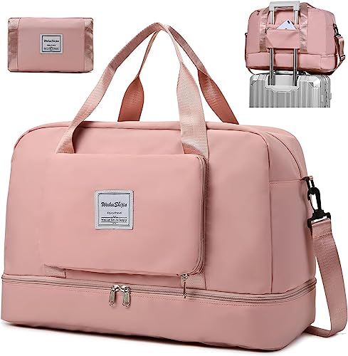 YUXES Faltbare Reisetasche mit großem Fassungsvermögen, Sporttasche Tragbare Wasserdichtes Erweiterbar Umhängetasche Gym Duffel Bag Damen Weekender Tasche Travel Handgepäck für Reisen (Rosa) von YUXES