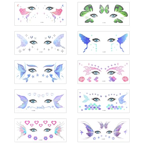 Heclia 20 Stück temporäre Glitzer-Schmetterlingsaufkleber 3D-Glitzer-Feen-Make-up-Set für Frauen Schmetterlingsgesicht temporäre Aufkleber Transferaufkleber für Rave-Party Festival Halloween-Make-up von YUXIANLB