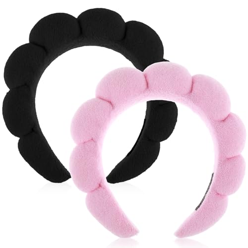 Spa Stirnbänder für Frauen 2er Set Schwamm Stirnband Zum Waschen Von Gesicht Oder Gesichtsbehandlung Hautpflege Stirnband Make Up Frottee Stoff Bauschiges Duschhaar Accessoire (Rosa Schwarz) von YUXIANLB