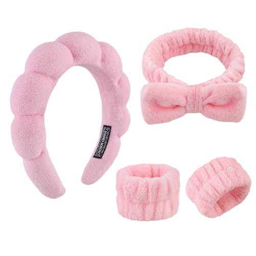 Spa Stirnband Zum Waschen Des Gesichts Hautpflege Stirnbänder Für Frauen Make-Up Frottee Handtuch Haarband Die Schwamm Geschwollenes Make-Up Haarband Für Frauen Mädchen Gesichtswasch Armband 4 Stück von YUXIANLB