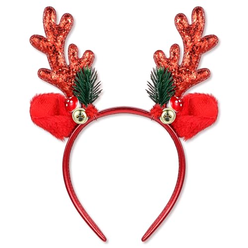 Weihnachts Stirnbänder Glitzernde Weihnachts Rentiergeweih Stirnband Rotes Tierohren Stirnband Niedliche Weihnachts Haarbänder Feiertags-Stirnbänder Halloween Weihnachtskostüm Party Accessoires von YUXIANLB