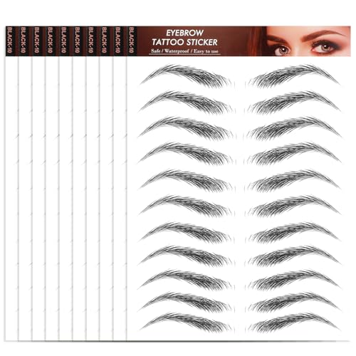 YUXIANLB 10 Blätter 4D Haarähnliche Wasserdichte Augenbrauen Tätowierungen, Wasserdichte Augenbrauens Transfer Aufkleber,Shaping Brow Tätowierung Aufkleber, Grooming Augenbrauen Transfer Aufkleber von YUXIANLB
