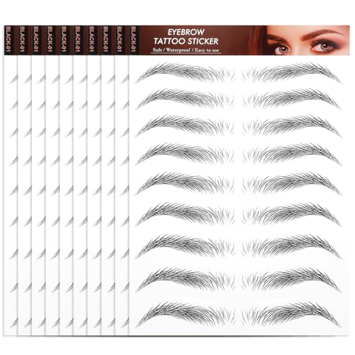 YUXIANLB 10 Blätter 4D Haarähnliche Wasserdichte Augenbrauen Tätowierungen, Wasserdichte Augenbrauens Transfer Aufkleber,Shaping Brow Tätowierung Aufkleber, Grooming Augenbrauen Transfer Aufkleber von YUXIANLB