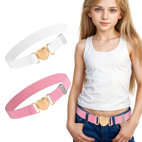 YUXIANLB Damen Gürtel 2er Set Elastisch Verstellbar, Stretch-Gürtel mit Herz Schnalle für Jeans, Hosen, Kleider, Röcke, Modisches Accessoire für Casual, Büro, Hochzeit, Party, Reisen von YUXIANLB