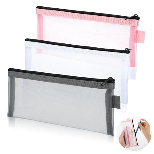 YUXIANLB 3 Stück Durchsichtige Federmäppchen Nylon Netz Federmäppchen Make Up Netz Reißverschlusstaschen Kleine Federmäppchen für Mädchen Jungen Erwachsene Mini Reise Make Up Tasche Organizer von YUXIANLB