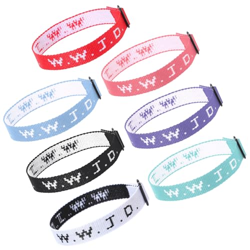 YUXIANLB 7 Teiliges WWJD Armband für Frauen Männer, Verstellbare gewebte Armbände, What Would Jesus Do Armband WWJD Inspiration Armbänder für die Kirche Religiöse Christliche Geschenke Spendenaktionen von YUXIANLB