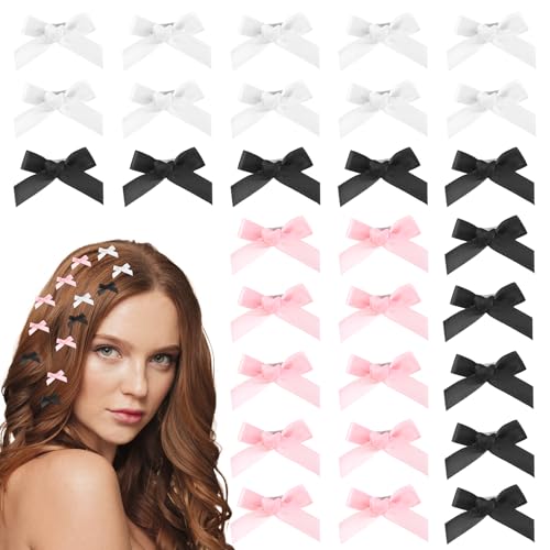 YUXIANLB Haarspangen mit Schleife 30 Stück Mini Schleifen Clips in Pink Schwarz Weiß Süße Krallenklammern aus Satinmaterial Geflochtene Haarspangen für Hochzeiten Partys Alltag Modische Accessoires von YUXIANLB