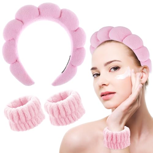 YUXIANLB Spa Stirnband Waschen Gesicht Armband Set Weicher Schwamm Stirnband Make-up Hautpflege Haarband Handgelenk Handtücher Mode Kopf Hoop Niedliche Kopfbedeckung Dusche Haarschmuck für Frauen von YUXIANLB