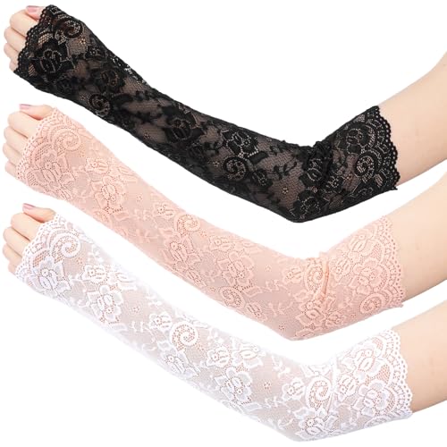 YUXIANLB 3Paar Halloween Spitzen Armstulpen Elegante Fingerlose Spitzenärmel Atmungsaktive Armabdeckung für Party Brautjungfern Vielseitig für Outdoor Sportaktivitäten Alltag Fotoshootings Abendevents von YUXIANLB